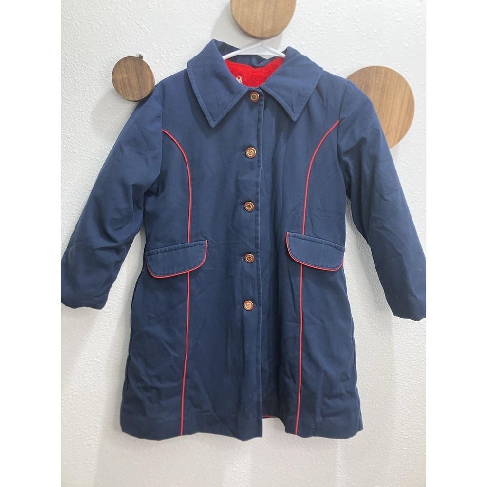 Vintage Weather Tamer Girls Navy Faux Fur Lined Dress Coat‎ Size 7 Nautical Prep
